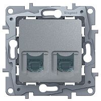 Розетка компьютерная без рамки Legrand Etika 2-м. RJ45+RJ45 5e алюминий картинка